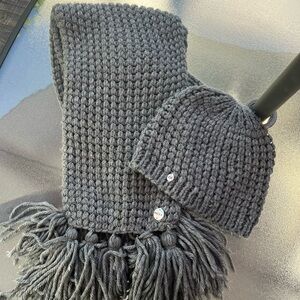 Mexx Waffle Knit Bauble Tassel Scarf and Hat Set